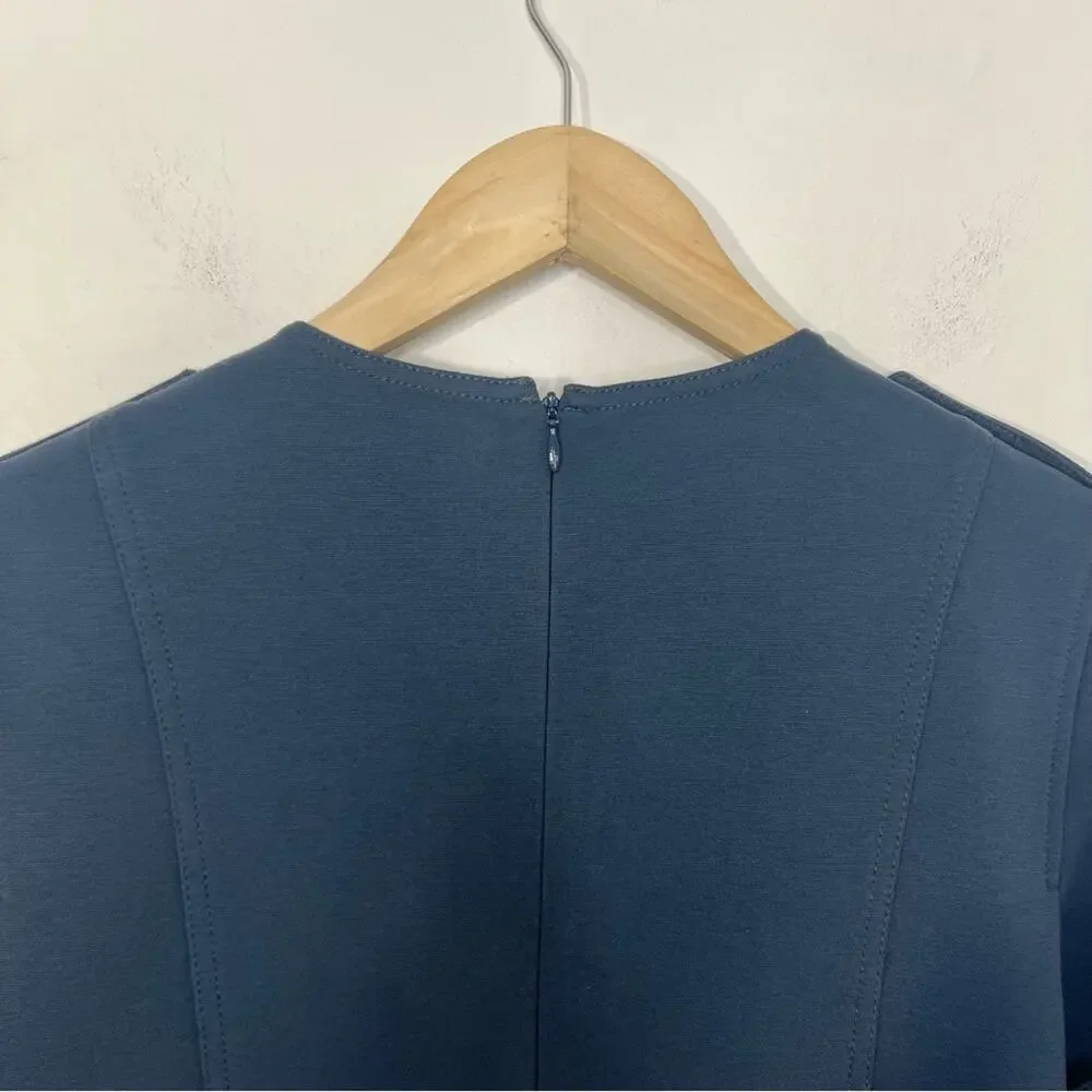 Worth New York Blue Zipper Front Ponte Knit Cuffed Short Sleeve Dress Size 6